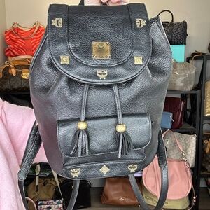 MCM Black Vintage Pebbled Leather Backpack Made in Germany w/ COA